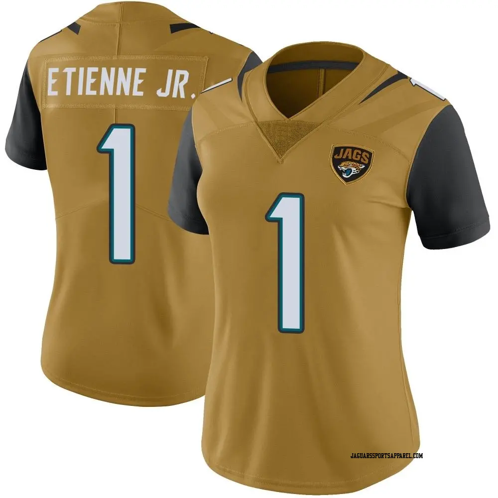 Limited Gold Women s Travis Etienne Jr. Jacksonville Jaguars Color Rush Vapor Untouchable Jersey Jaguars Store